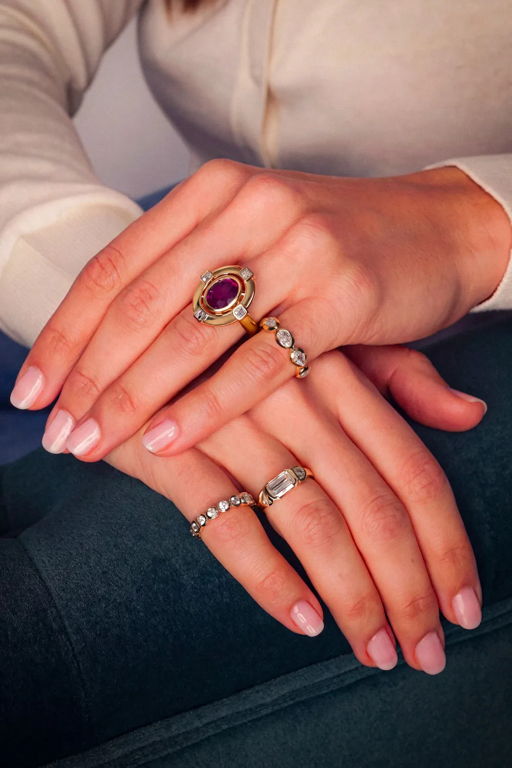 Borsheims gemstone rings and styled jewelry photography